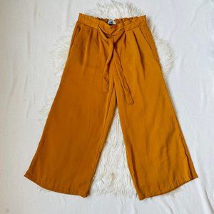 Harmony + Havoc Womens‎ Yellow Belted Waist Wide Leg Cropped Flowy Pants Size 7